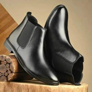 oxpal Stylish Black Synthetic Leather Chelsea Boots For Men Slip on Formal Boots For Men